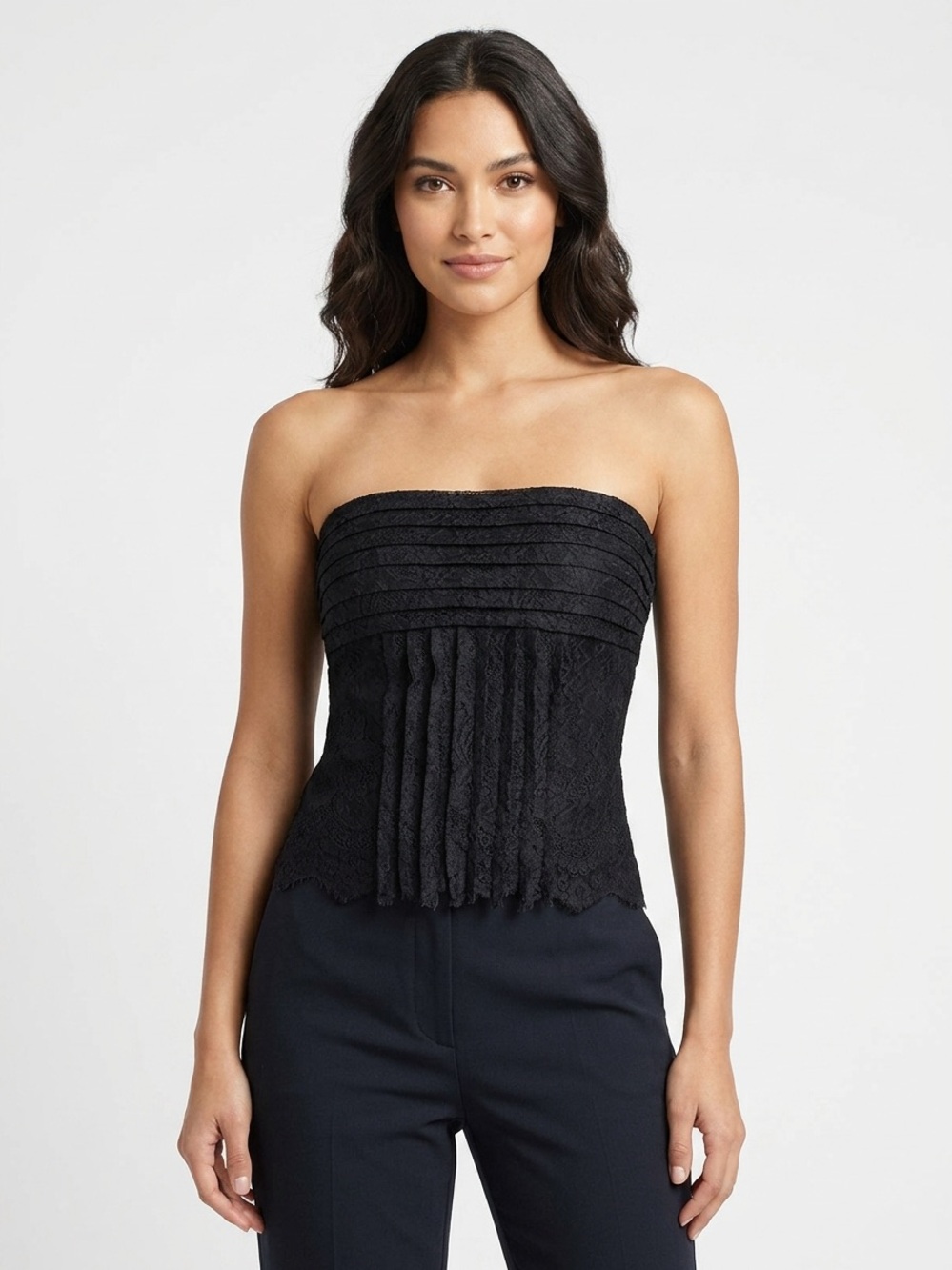 The Limited Black Lacey Strapless Top Lined Side Zip